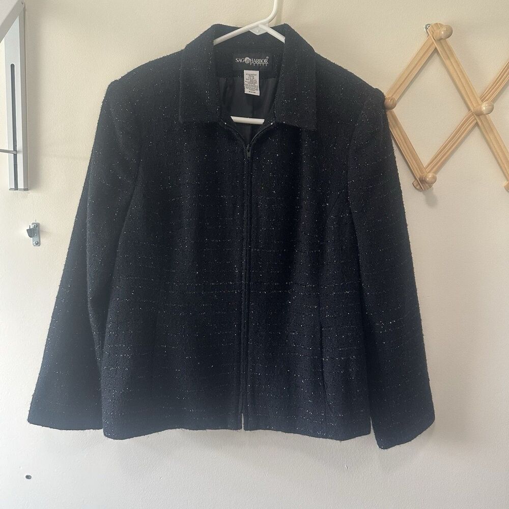 Sag Harbor Petite Black Sparkly Blazer Size 14 Petite